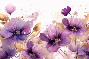 梦幻紫色花卉水彩插画