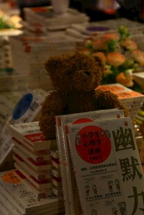 小熊立于幽默书籍之上