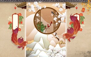 中式古风窗景装饰插画