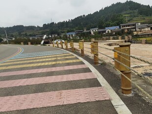 彩色步道旁的护栏景观