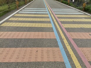 彩色条纹铺设的特色道路