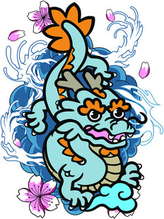 卡通风格蓝色神龙插画