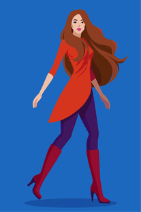 红衣女子优雅迈步