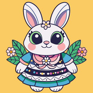 可爱花饰兔子卡通形象