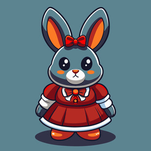 穿红衣的可爱卡通兔子