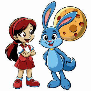 女孩与蓝兔的欢乐时刻