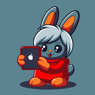 灰兔手持苹果平板超可爱