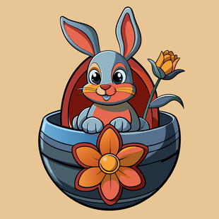 蓝兔藏于彩花装饰的蛋中