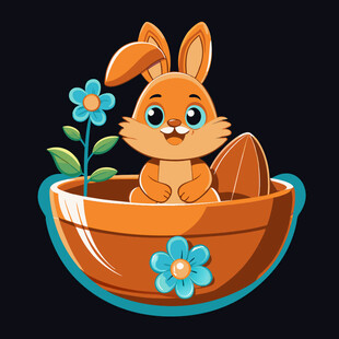 花盆里的可爱小兔子