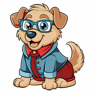 戴眼镜穿衣服的可爱小狗