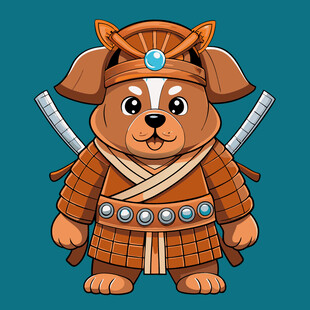 穿武士装的可爱小狗