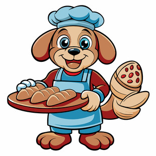 小狗面包师端着美味面包