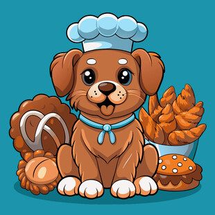 萌犬厨师与美味烘焙食品