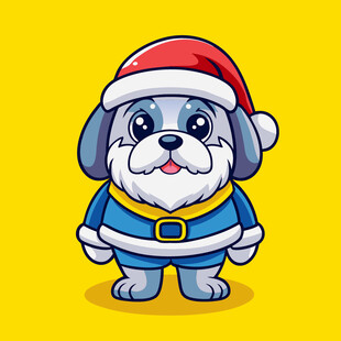 穿圣诞装的可爱小狗