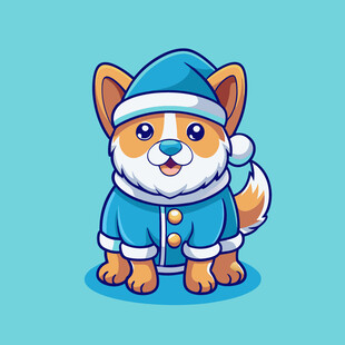 穿圣诞装的可爱小狗