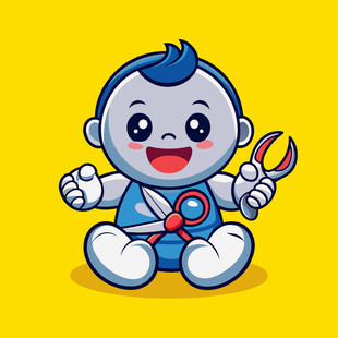 可爱蓝宝宝手持钳子听诊器