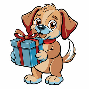 小狗捧礼盒