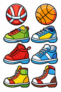 多彩运动鞋与篮球组合