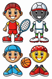 运动卡通角色与体育用品