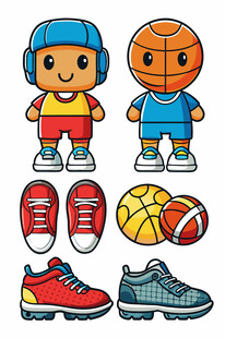 卡通运动角色与运动装备