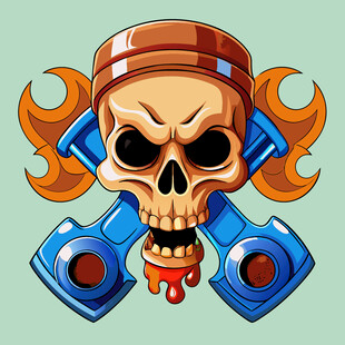 骷髅与机械零件酷炫插画