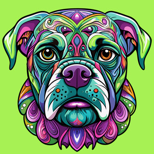 多彩花纹装饰的斗牛犬头像