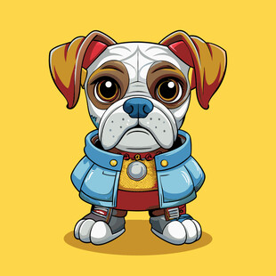 穿着服饰的可爱卡通小狗