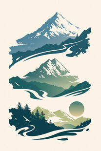 水墨风山水景致插画