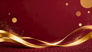 红色背景金色飘带装饰图片