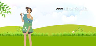 清新女孩于绿意盎然之地