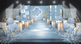 梦幻蓝白色系婚礼仪式分层素材