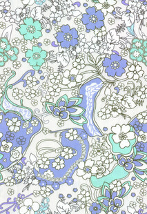 蓝绿花卉图案纹理背景  数码