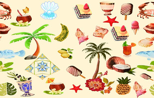 夏日海滩度假元素插画