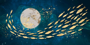 月夜游鱼梦幻画面