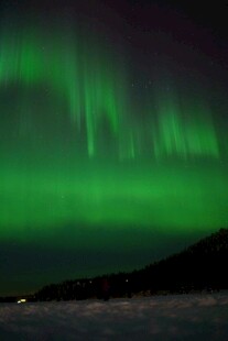 夜空中绚烂的绿色极光