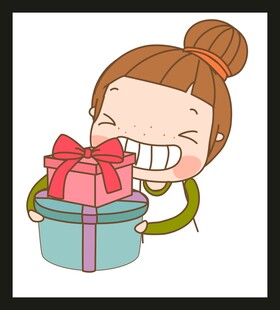 女孩开心抱礼物