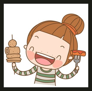 快乐女孩手持美食与玩偶