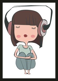 戴耳机听歌的可爱女孩