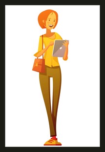 手持平板的时尚女士手持平板的时