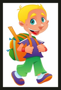 背着书包快乐奔跑的男孩