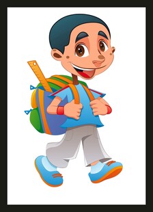 背着书包上学的小男孩