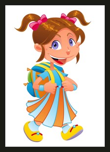 背着书包的快乐小女孩