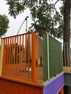 户外木质阳台护栏景观