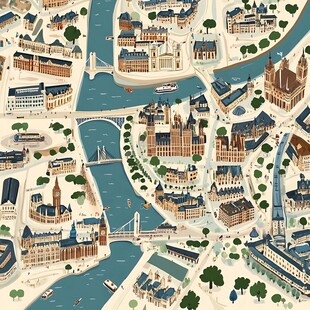 手绘风格城市地图插画