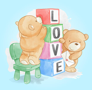 小熊玩积木拼出爱