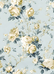 淡蓝底花卉图案壁纸