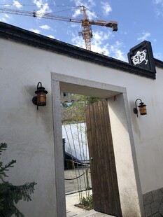 简约建筑门口的独特景致