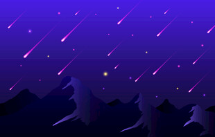 紫色夜空流星划过山林