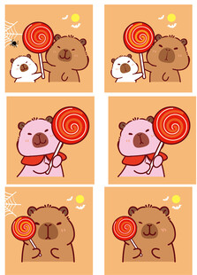 小熊手持棒棒糖可爱插画