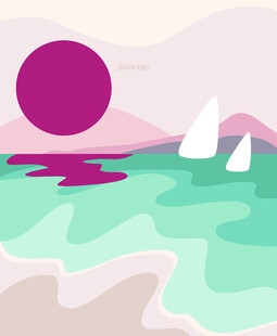 海上日出与帆船风景图